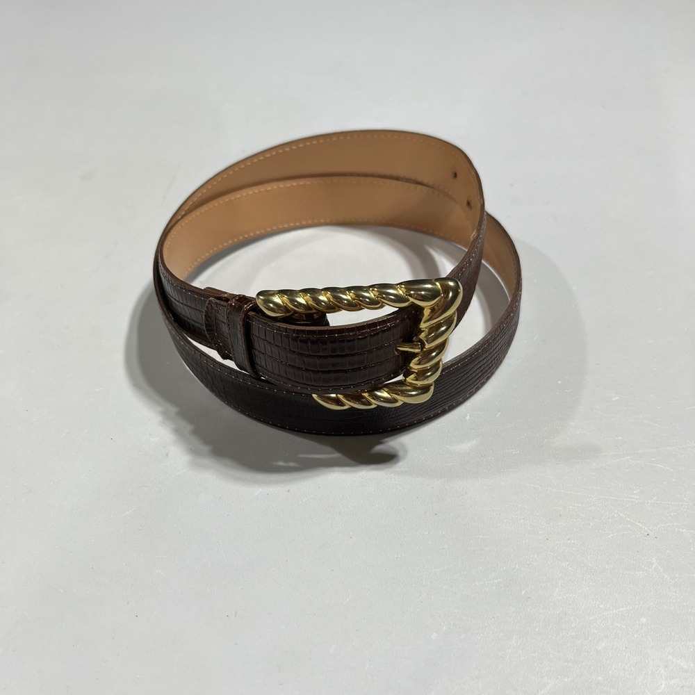 VTG 90S Leather Shop Boho Quiet Luxury Brown Lizard Embossed Leather Belt Large